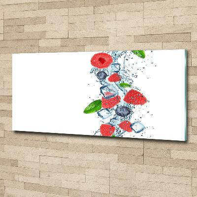 Cuadro decorativo de vidrio para salón horizontal Frutos del bosque con hielo