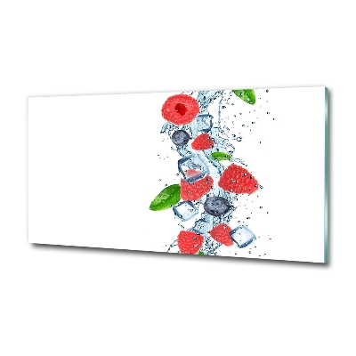 Cuadro decorativo de vidrio para salón horizontal Frutos del bosque con hielo