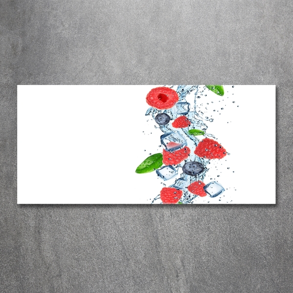 Cuadro decorativo de vidrio para salón horizontal Frutos del bosque con hielo