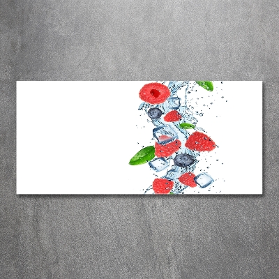 Cuadro decorativo de vidrio para salón horizontal Frutos del bosque con hielo