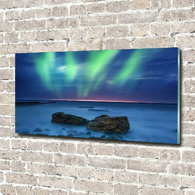 Cuadro decorativo de vidrio para salón horizontal Auroras boreales