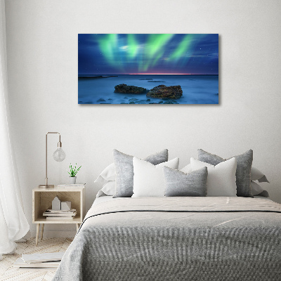 Cuadro decorativo de vidrio para salón horizontal Auroras boreales