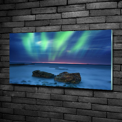 Cuadro decorativo de vidrio para salón horizontal Auroras boreales