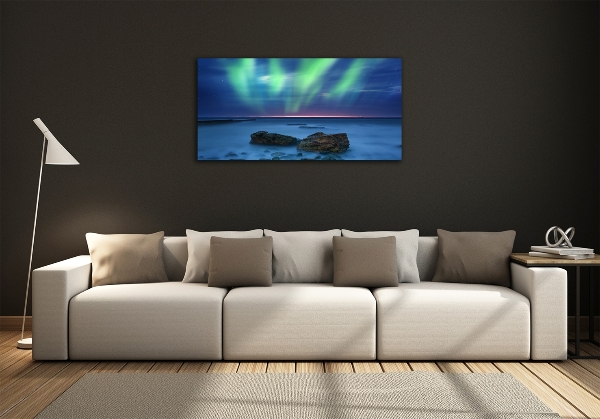 Cuadro decorativo de vidrio para salón horizontal Auroras boreales