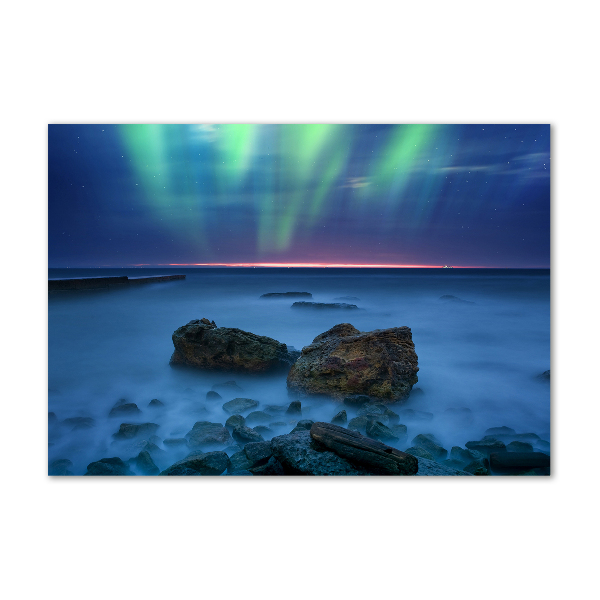 Cuadro decorativo de vidrio para salón horizontal Auroras boreales