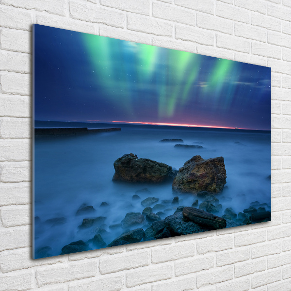 Cuadro decorativo de vidrio para salón horizontal Auroras boreales