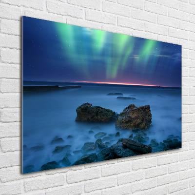 Cuadro decorativo de vidrio para salón horizontal Auroras boreales