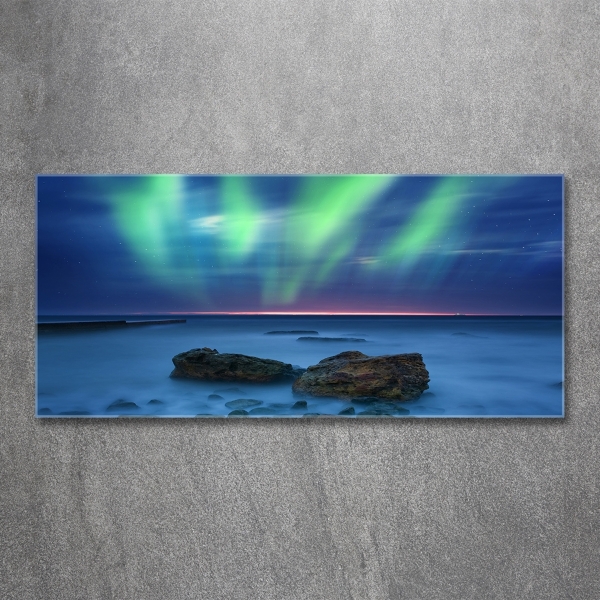 Cuadro decorativo de vidrio para salón horizontal Auroras boreales