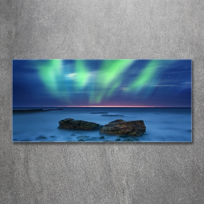 Cuadro decorativo de vidrio para salón horizontal Auroras boreales