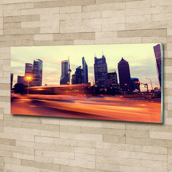Cuadro de cristal templado moderno horizontal Shanghái de noche
