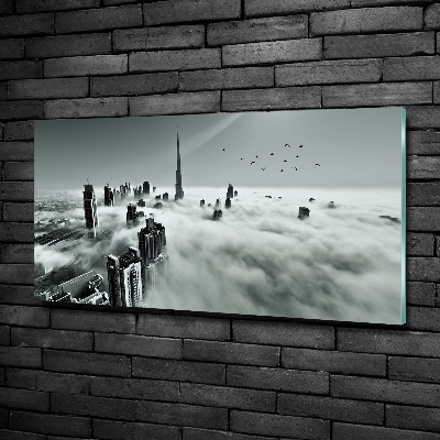 Impresión en cristal con acabado brillante horizontal Niebla sobre Dubái