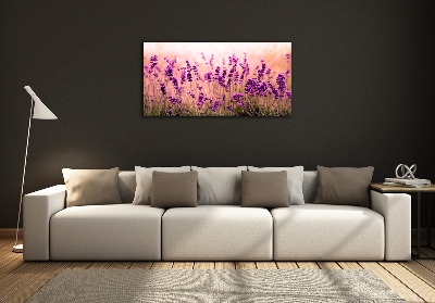 Cuadro decorativo de vidrio para salón horizontal Lavanda