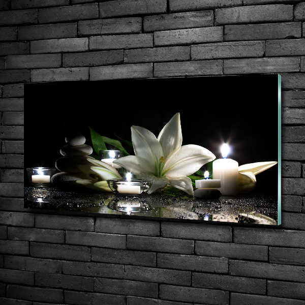 Cuadro de cristal templado moderno horizontal Lirio blanco
