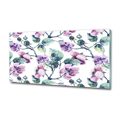 Cuadro decorativo de vidrio para salón horizontal flores de mora