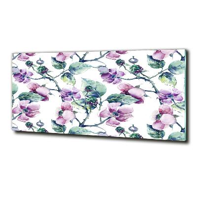 Cuadro decorativo de vidrio para salón horizontal flores de mora