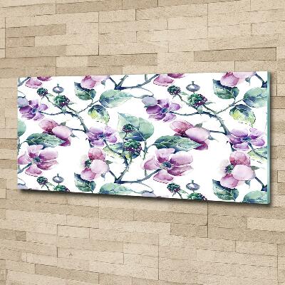 Cuadro decorativo de vidrio para salón horizontal flores de mora