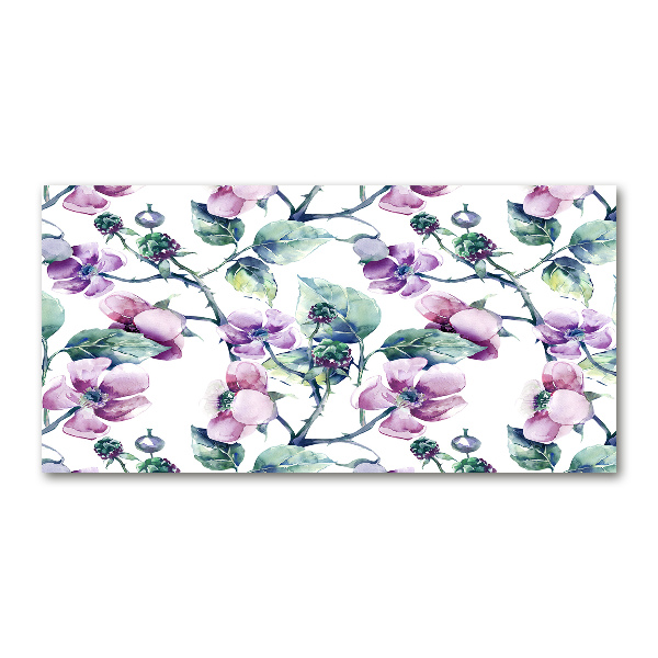 Cuadro decorativo de vidrio para salón horizontal flores de mora