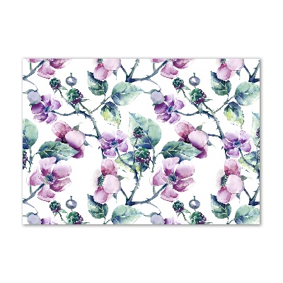 Cuadro decorativo de vidrio para salón horizontal flores de mora