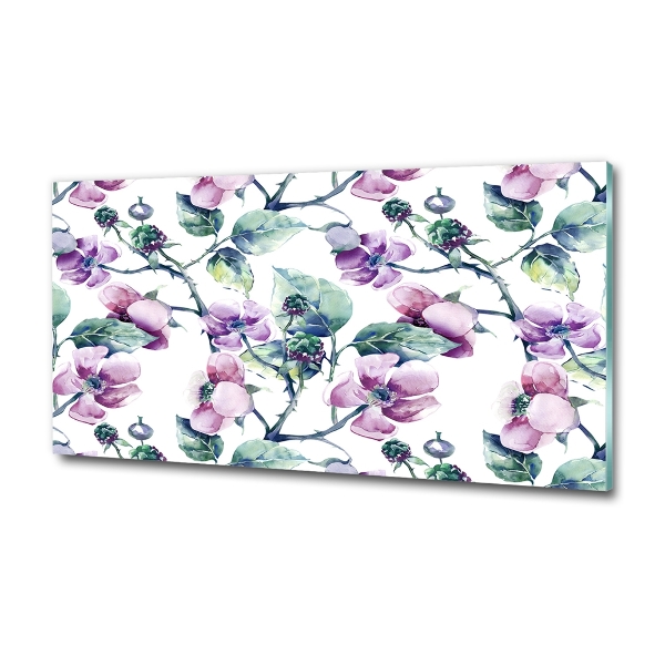 Cuadro decorativo de vidrio para salón horizontal flores de mora