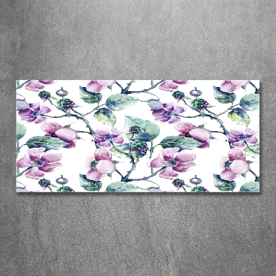 Cuadro decorativo de vidrio para salón horizontal flores de mora