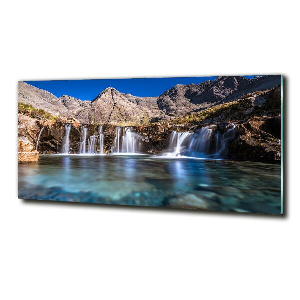 Foto en cristal de alta calidad con impresión uv horizontal Cascada en las montañas