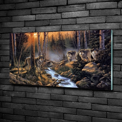 Cuadro de cristal templado moderno horizontal Una manada de lobos