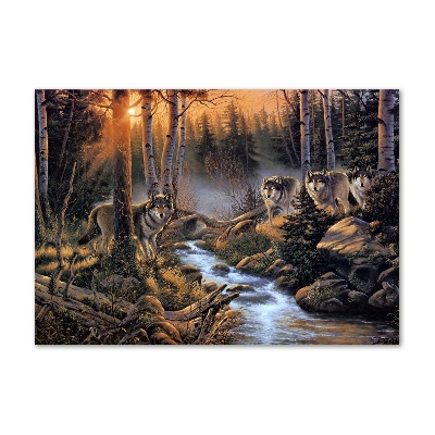 Cuadro de cristal templado moderno horizontal Una manada de lobos