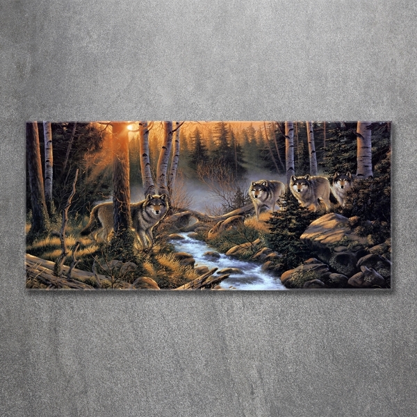 Cuadro de cristal templado moderno horizontal Una manada de lobos