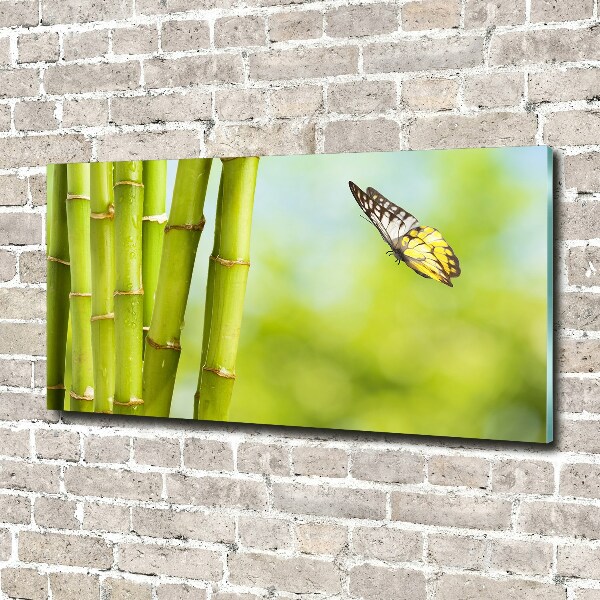 Foto en cristal de alta calidad con impresión uv horizontal Bambú y mariposa
