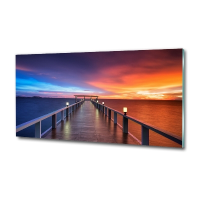 Cuadro de cristal templado moderno horizontal Puente de madera