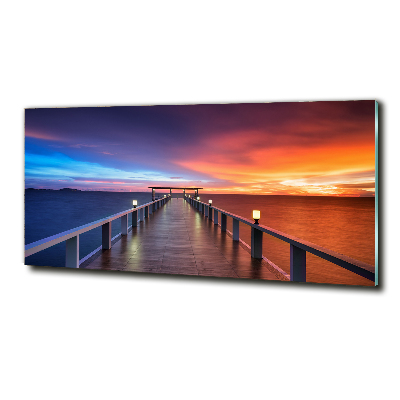 Cuadro de cristal templado moderno horizontal Puente de madera