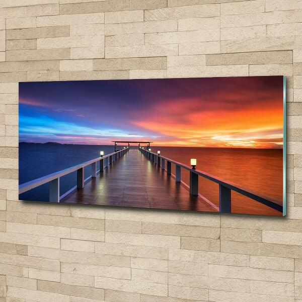 Cuadro de cristal templado moderno horizontal Puente de madera