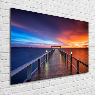 Cuadro de cristal templado moderno horizontal Puente de madera