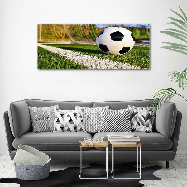 Foto en cristal de alta calidad con impresión uv horizontal El balón está en la portería.
