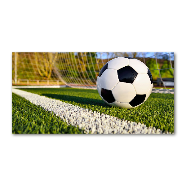 Foto en cristal de alta calidad con impresión uv horizontal El balón está en la portería.