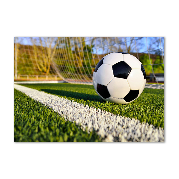 Foto en cristal de alta calidad con impresión uv horizontal El balón está en la portería.