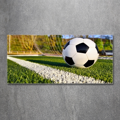 Foto en cristal de alta calidad con impresión uv horizontal El balón está en la portería.