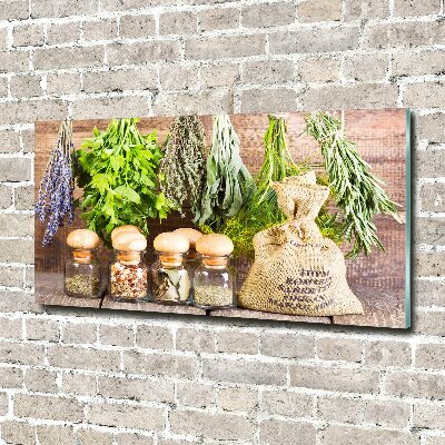 Foto en cristal de alta calidad con impresión uv horizontal Hierbas en una cuerda