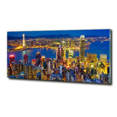 Cuadro decorativo de vidrio para salón horizontal Hong Kong de noche