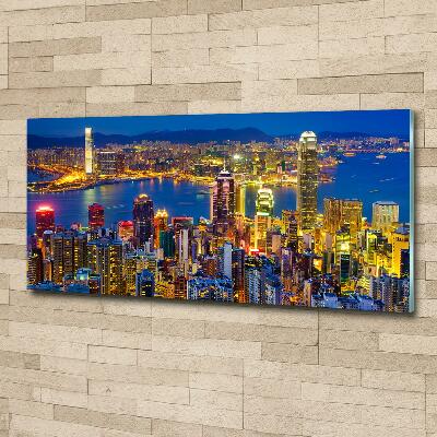 Cuadro decorativo de vidrio para salón horizontal Hong Kong de noche