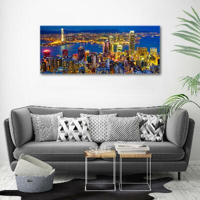 Cuadro decorativo de vidrio para salón horizontal Hong Kong de noche