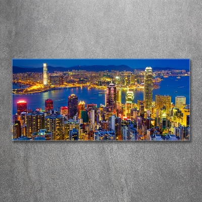 Cuadro decorativo de vidrio para salón horizontal Hong Kong de noche