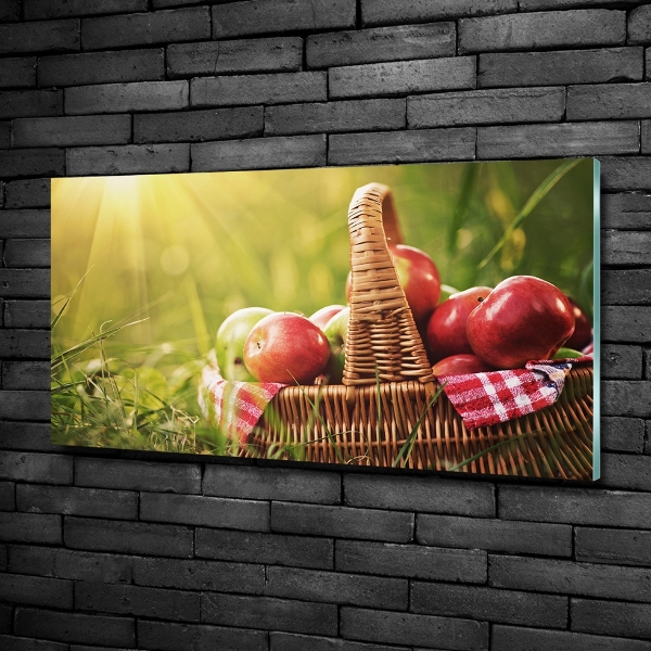 Impresión en cristal con acabado brillante horizontal Manzanas en la cesta