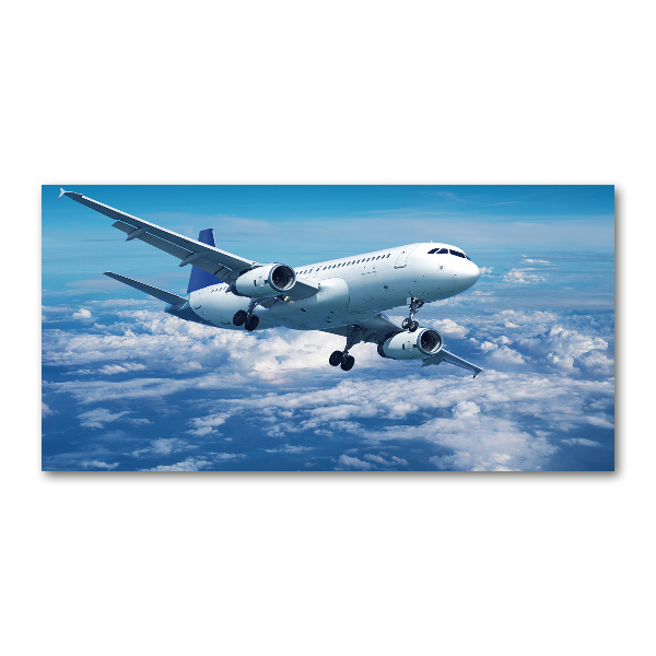Foto en cristal de alta calidad con impresión uv horizontal Un avión en las nubes