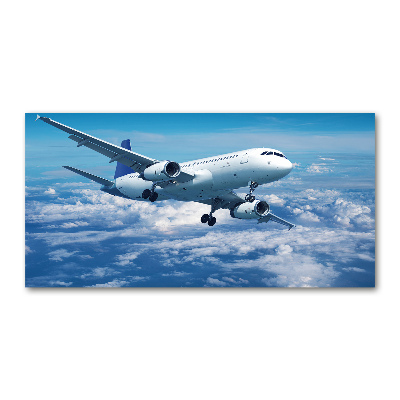 Foto en cristal de alta calidad con impresión uv horizontal Un avión en las nubes