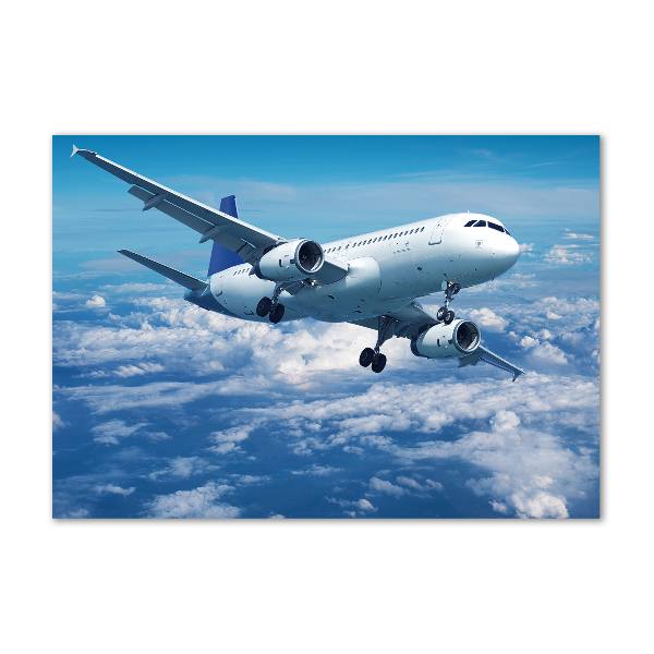Foto en cristal de alta calidad con impresión uv horizontal Un avión en las nubes