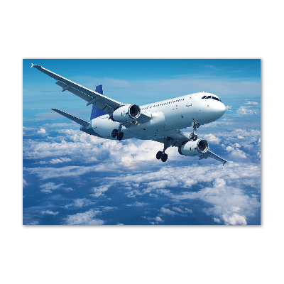 Foto en cristal de alta calidad con impresión uv horizontal Un avión en las nubes