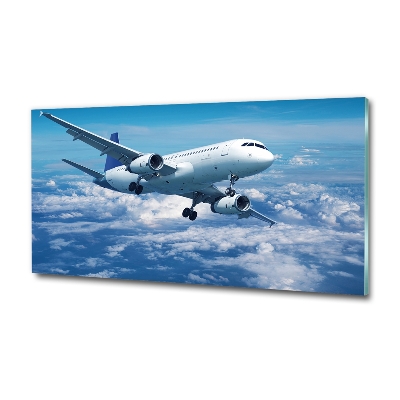 Foto en cristal de alta calidad con impresión uv horizontal Un avión en las nubes