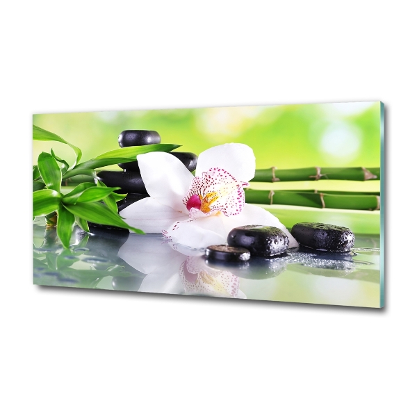 Cuadro decorativo de vidrio para salón horizontal Orquídea