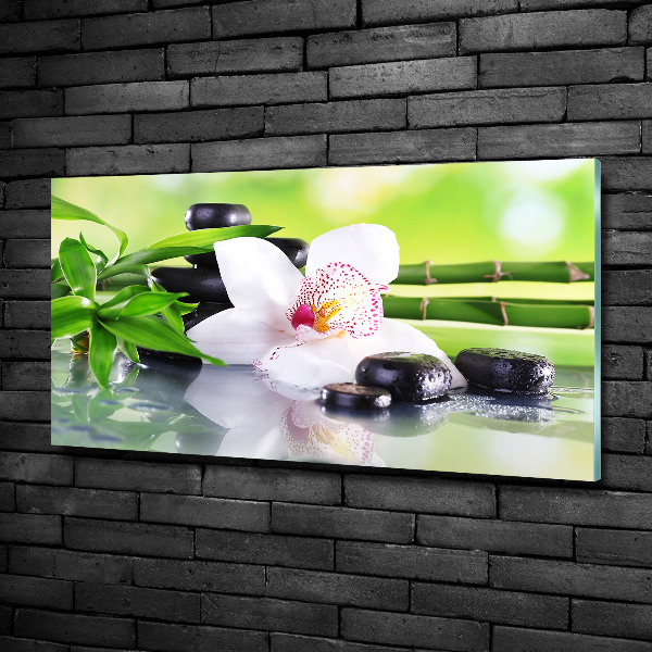Cuadro decorativo de vidrio para salón horizontal Orquídea